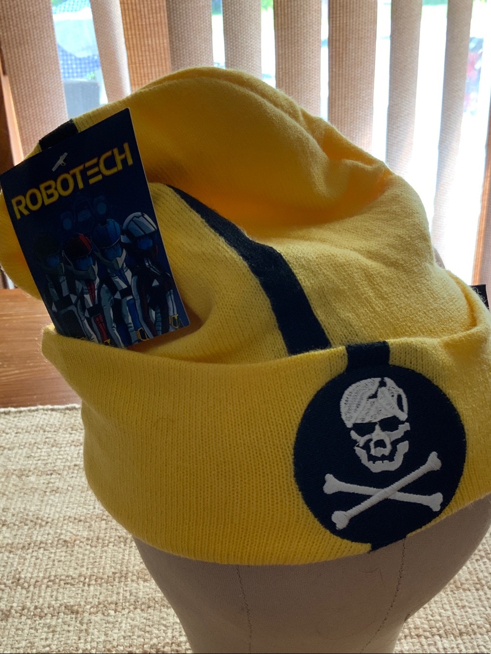 Kids Yellow Knit Beanie with Skull Patch